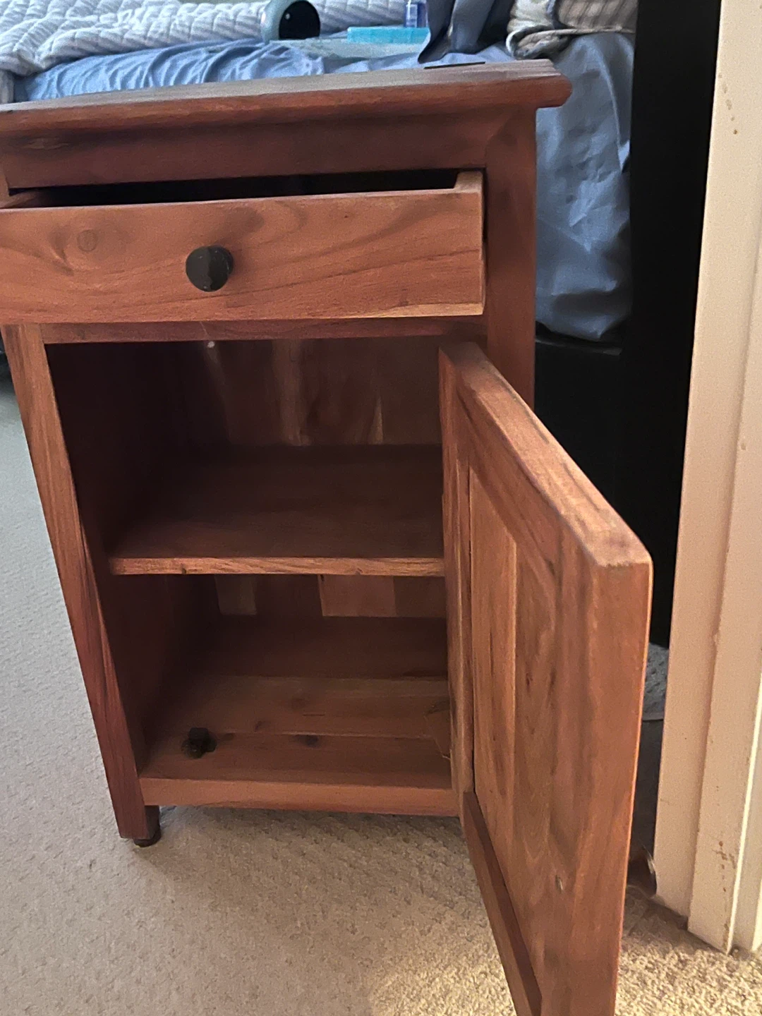 Wooden Nightstand with Cabinet and Drawer - photo 2