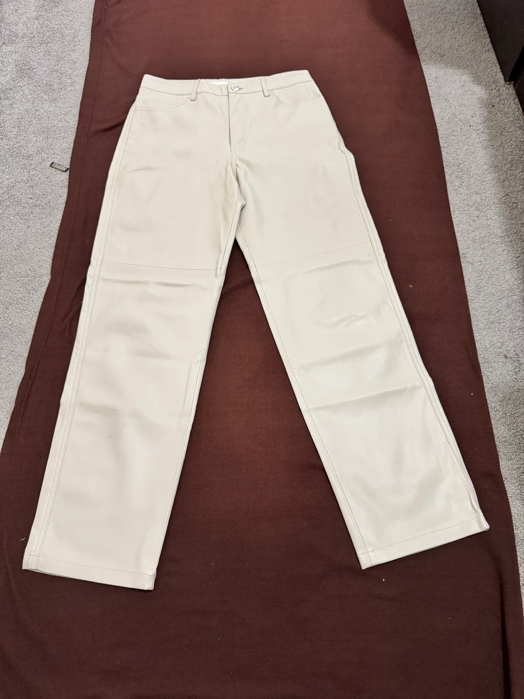 (Mango) Beige Faux Leather Straight Leg Pants