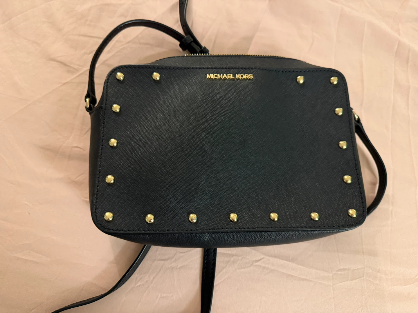 Michael Kors Black Studded Camera Crossbody Bag