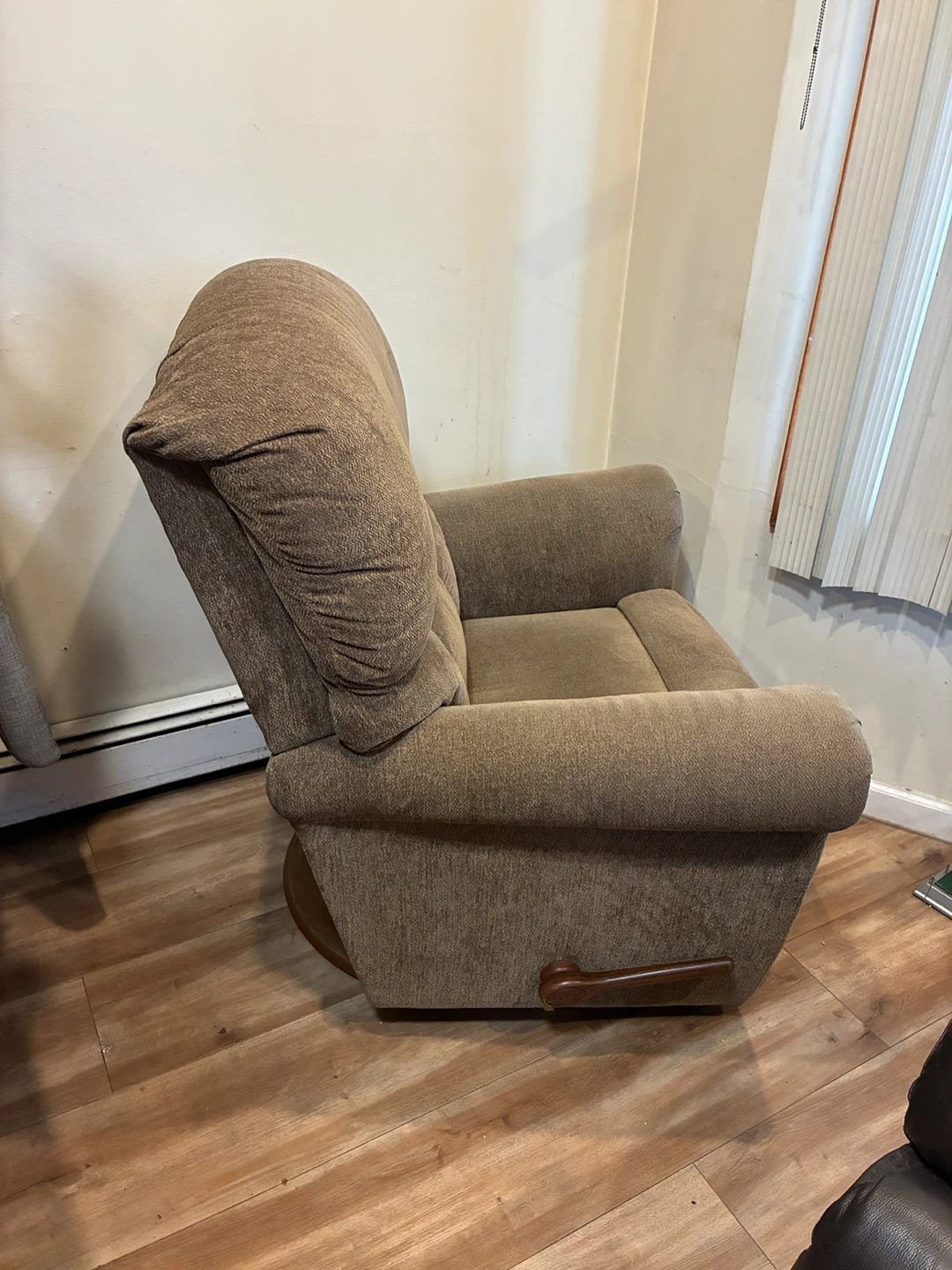 Brown Fabric Recliner Chair with Swivel Base - photo 3