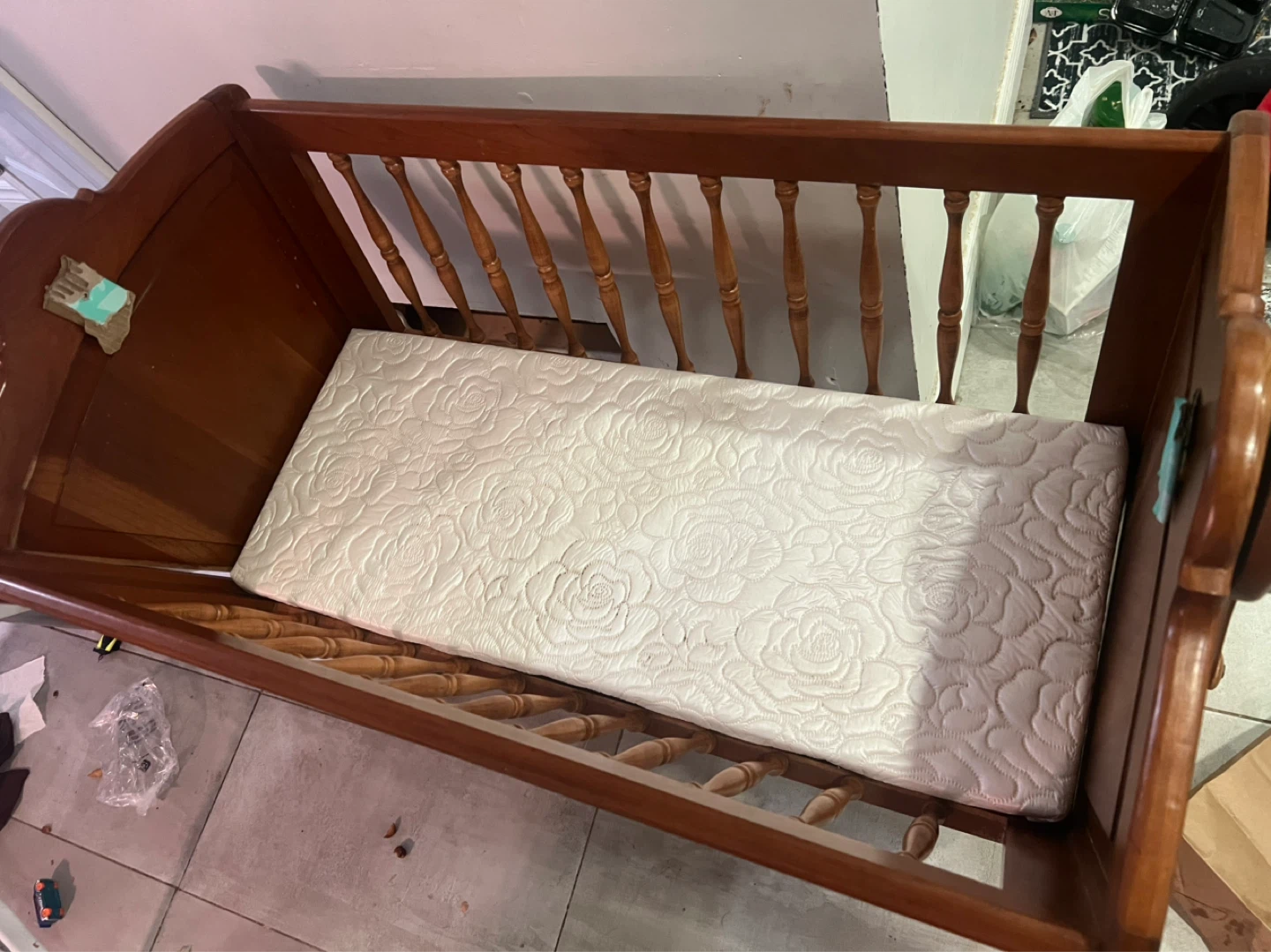 Wooden Cradle with Mattress