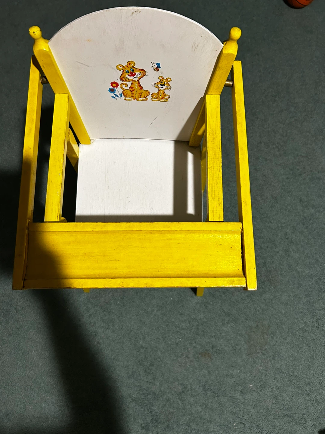 Yellow Wooden Doll High Chair with Tiger Illustration - photo 2