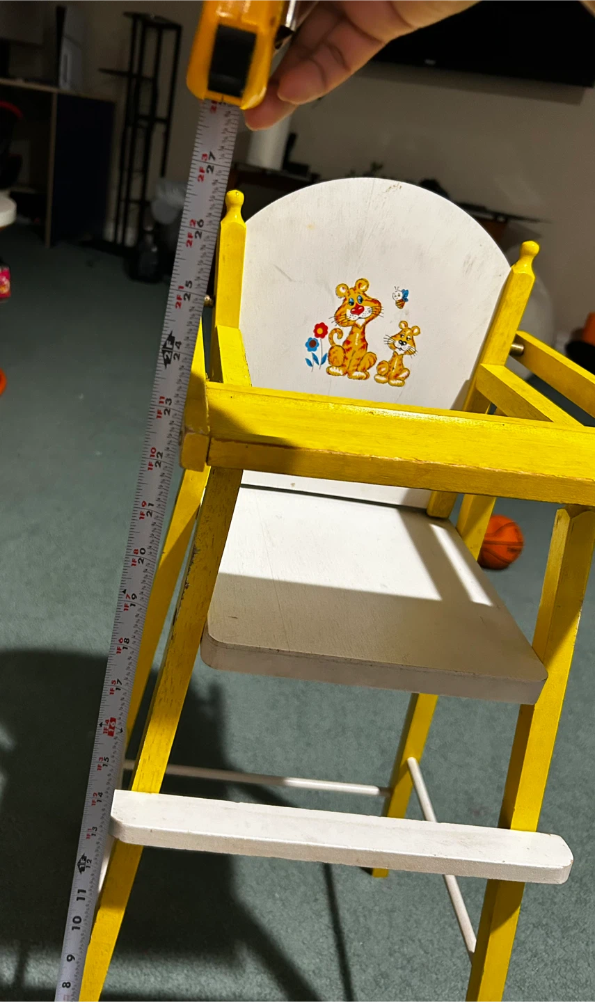Yellow Wooden Doll High Chair with Tiger Illustration - photo 3