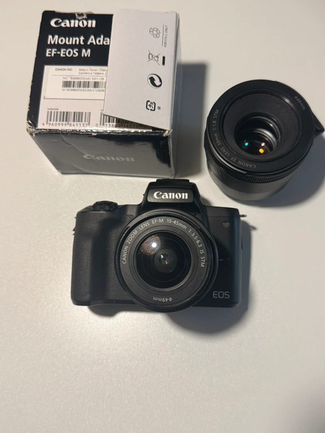 Canon EOS M50 Mirrorless Camera with 15-45mm Lens and 50mm Lens
