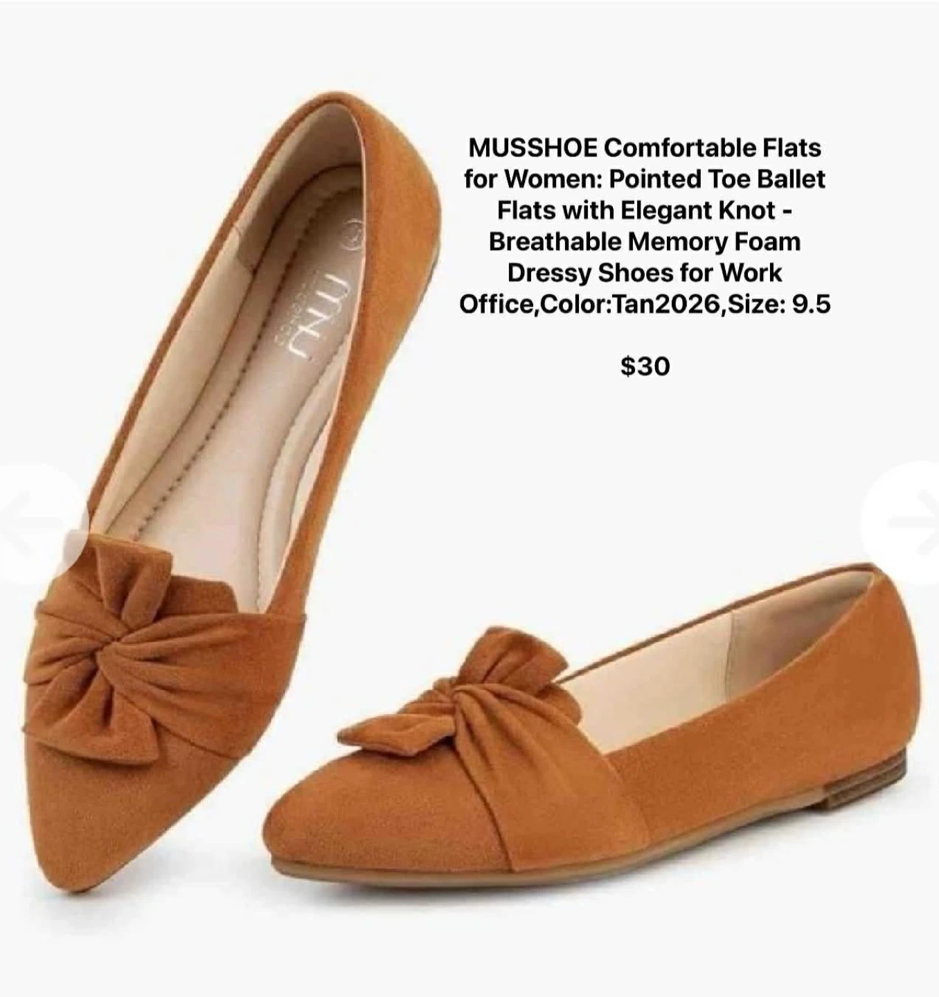MUSSHOE Women's Tan Ballet Flats - Size 9.5