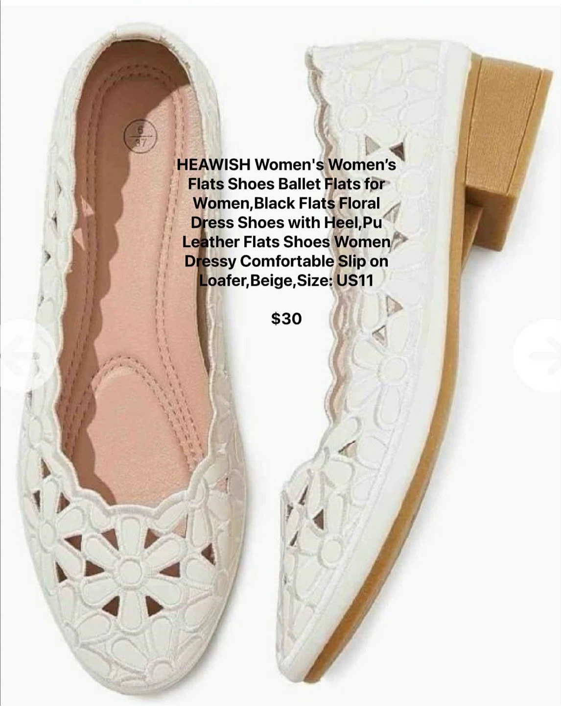 HEAWISH Women's Ballet Flats - Beige, Size US 11