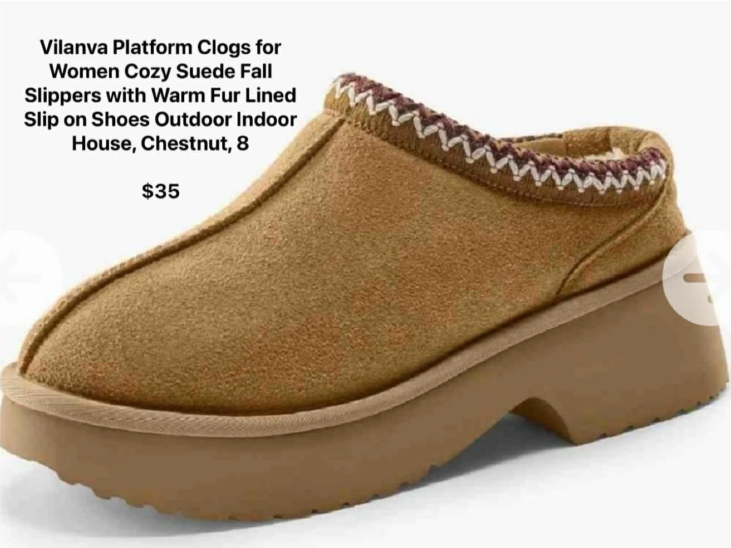 Vilanva Women's Chestnut Suede Platform Clogs Size 8