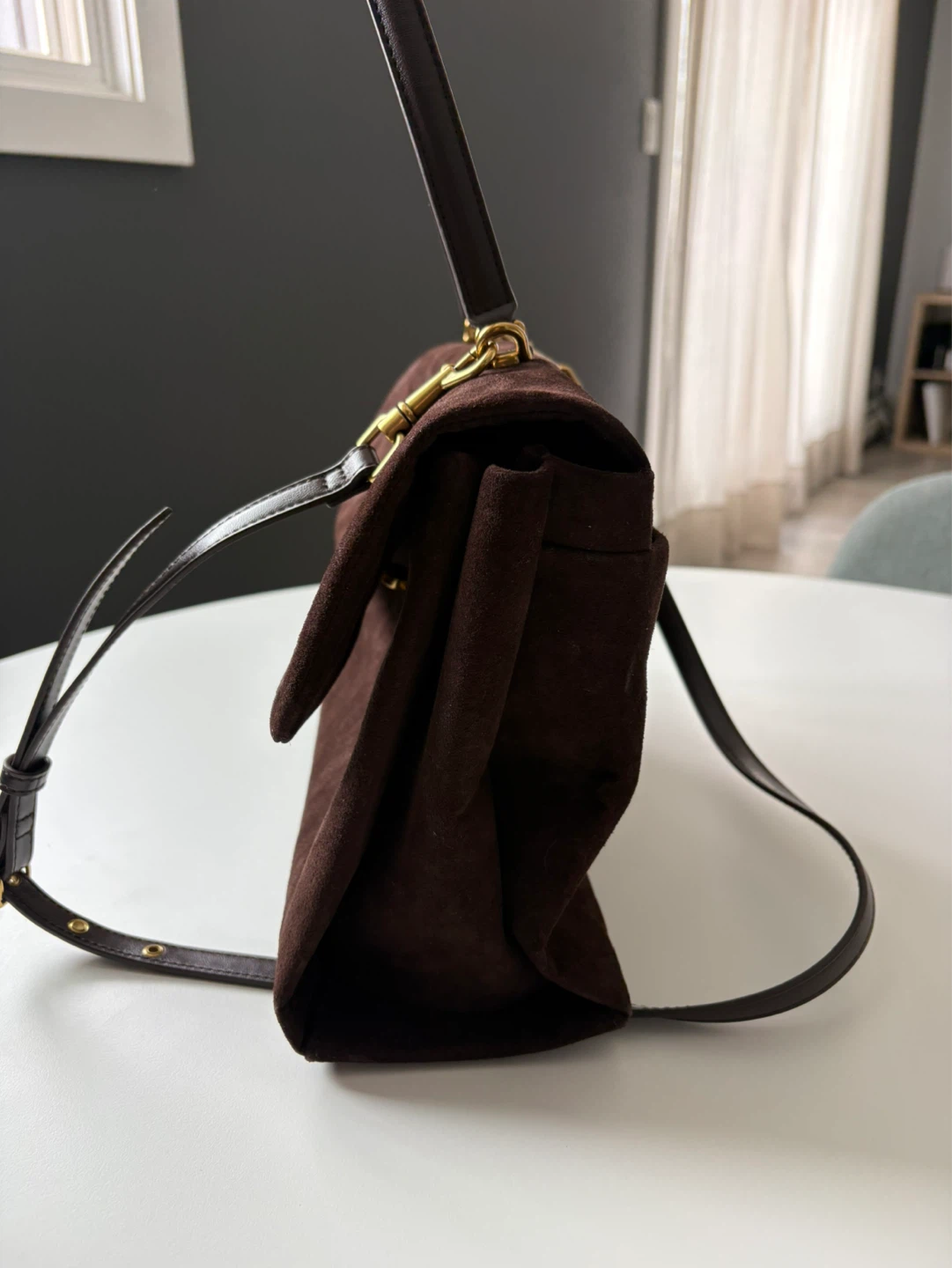 Charles & Keith Brown Suede Top Handle Satchel Bag - photo 3