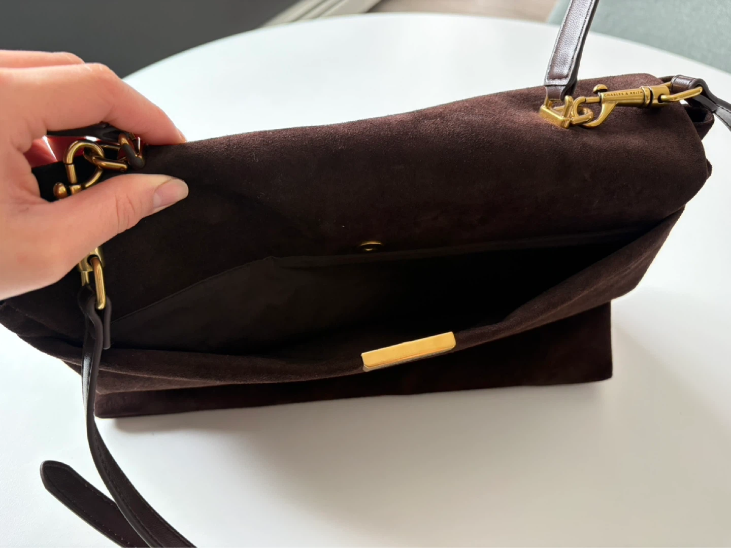 Charles & Keith Brown Suede Top Handle Satchel Bag - photo 5