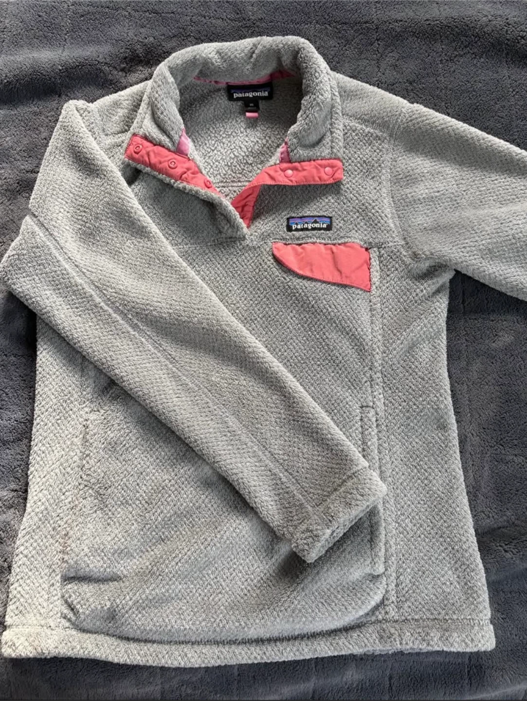 Patagonia Fleece Snap- Grey/coral pink women/ S