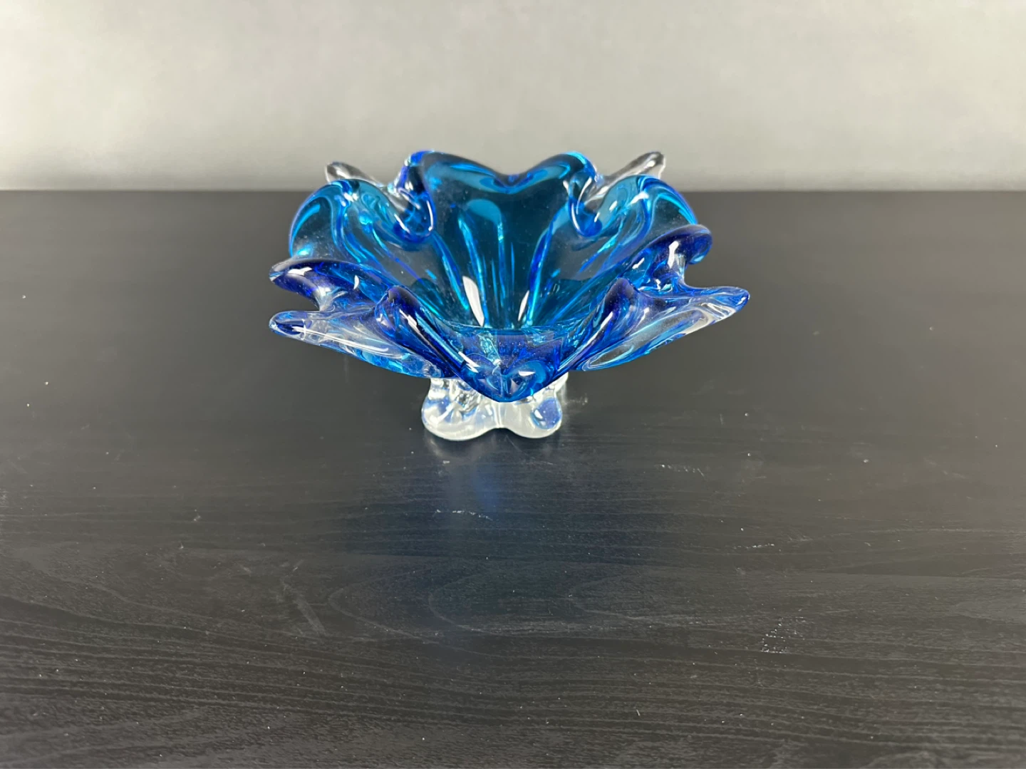 Blue Glass Flower Ashtray/Dish