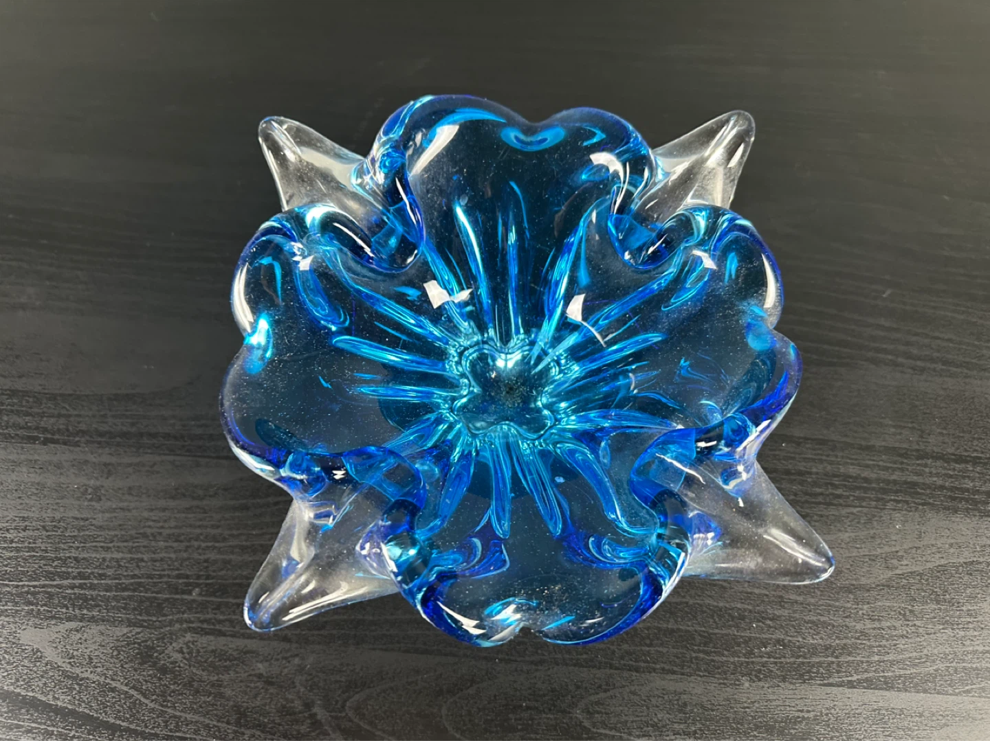 Blue Glass Flower Ashtray/Dish - photo 2