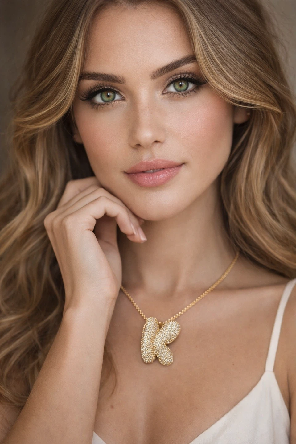 K Initial Letter Necklace with Rhinestones