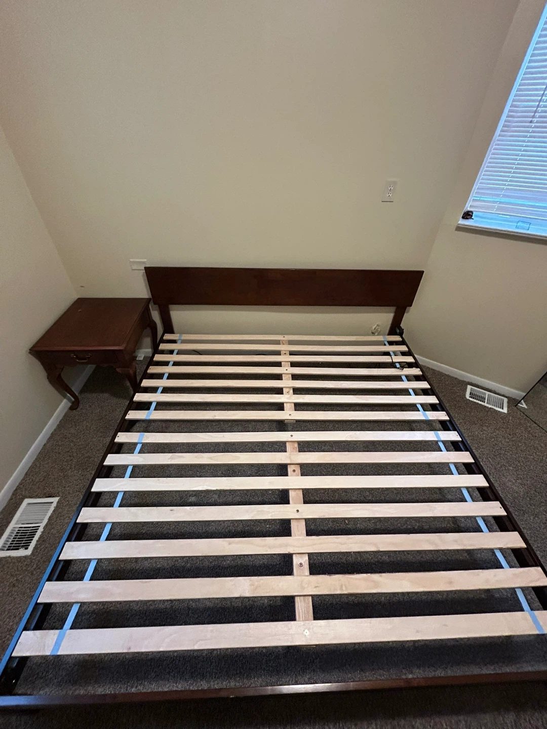 King size Dark Wood Platform Bed Frame with Headboard