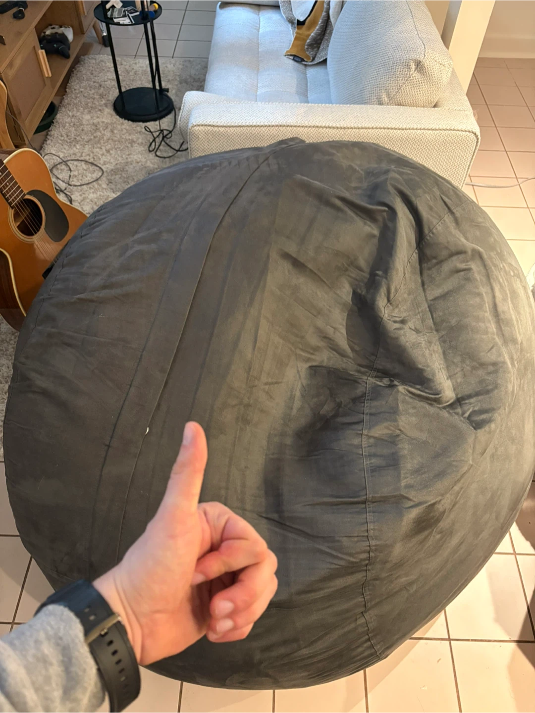 Giant bean bag in microsuede grey - photo 2