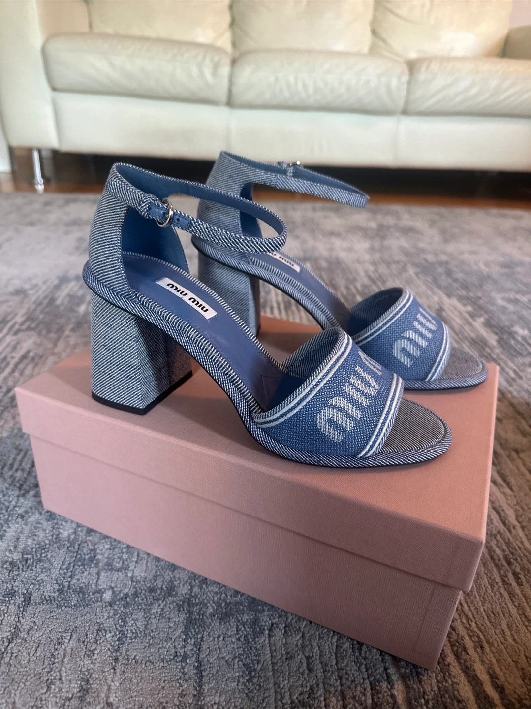 Miu Miu Denim Logo Sandal Size 38 - photo 3