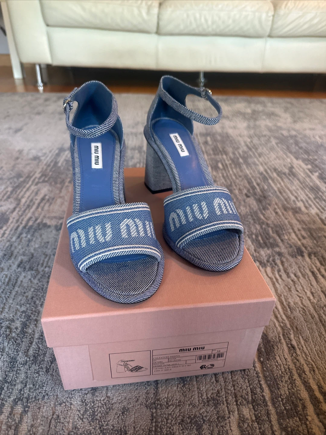 Miu Miu Denim Logo Sandal Size 38
