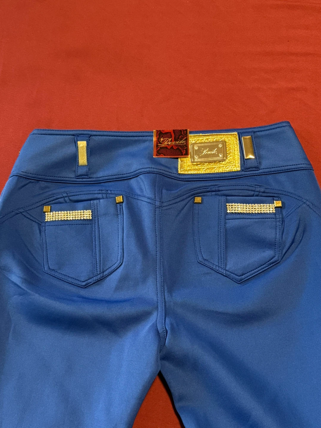 Blue pants with gold accents and rhinestones - photo 2