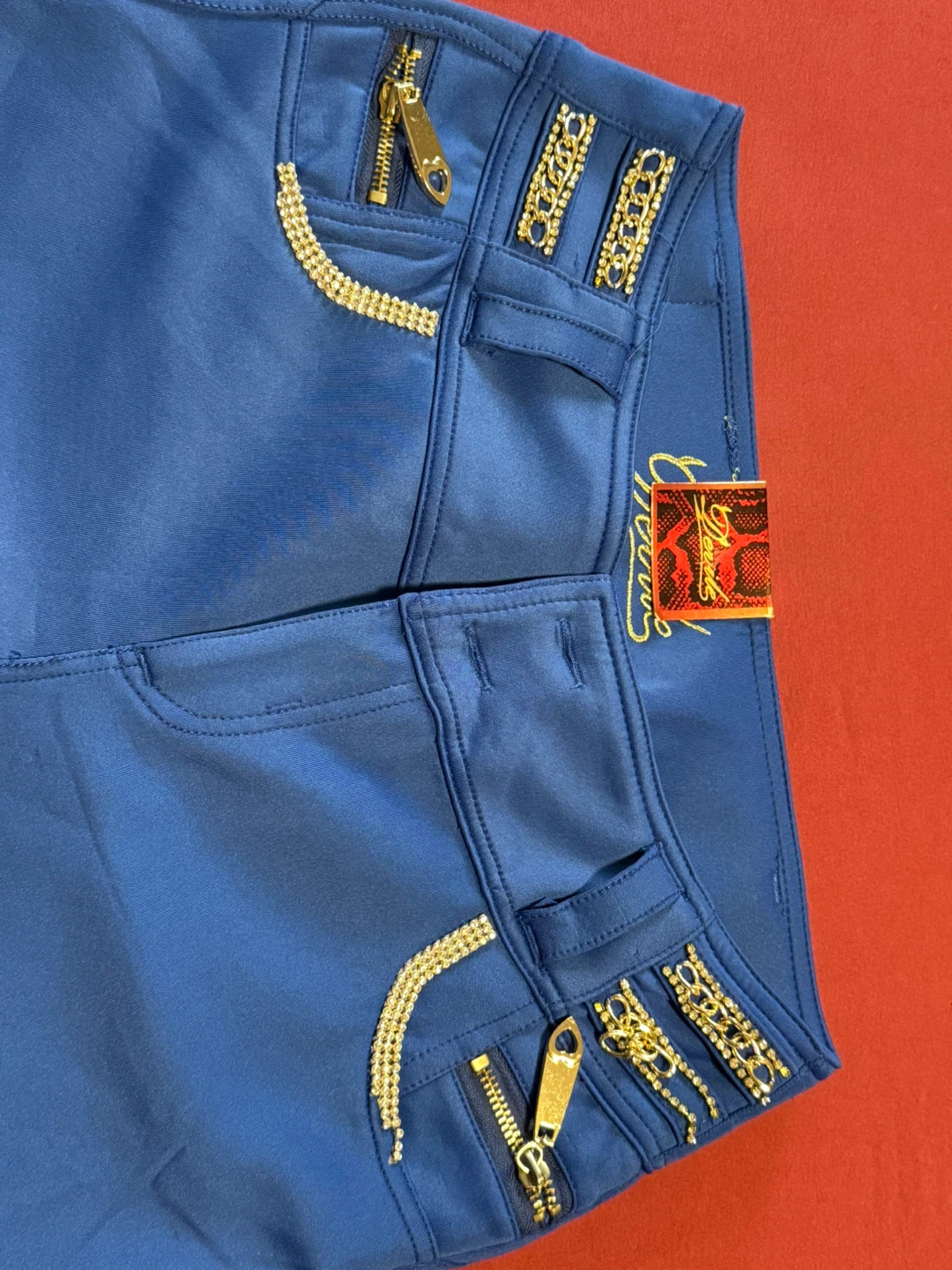 Blue pants with gold accents and rhinestones - photo 4