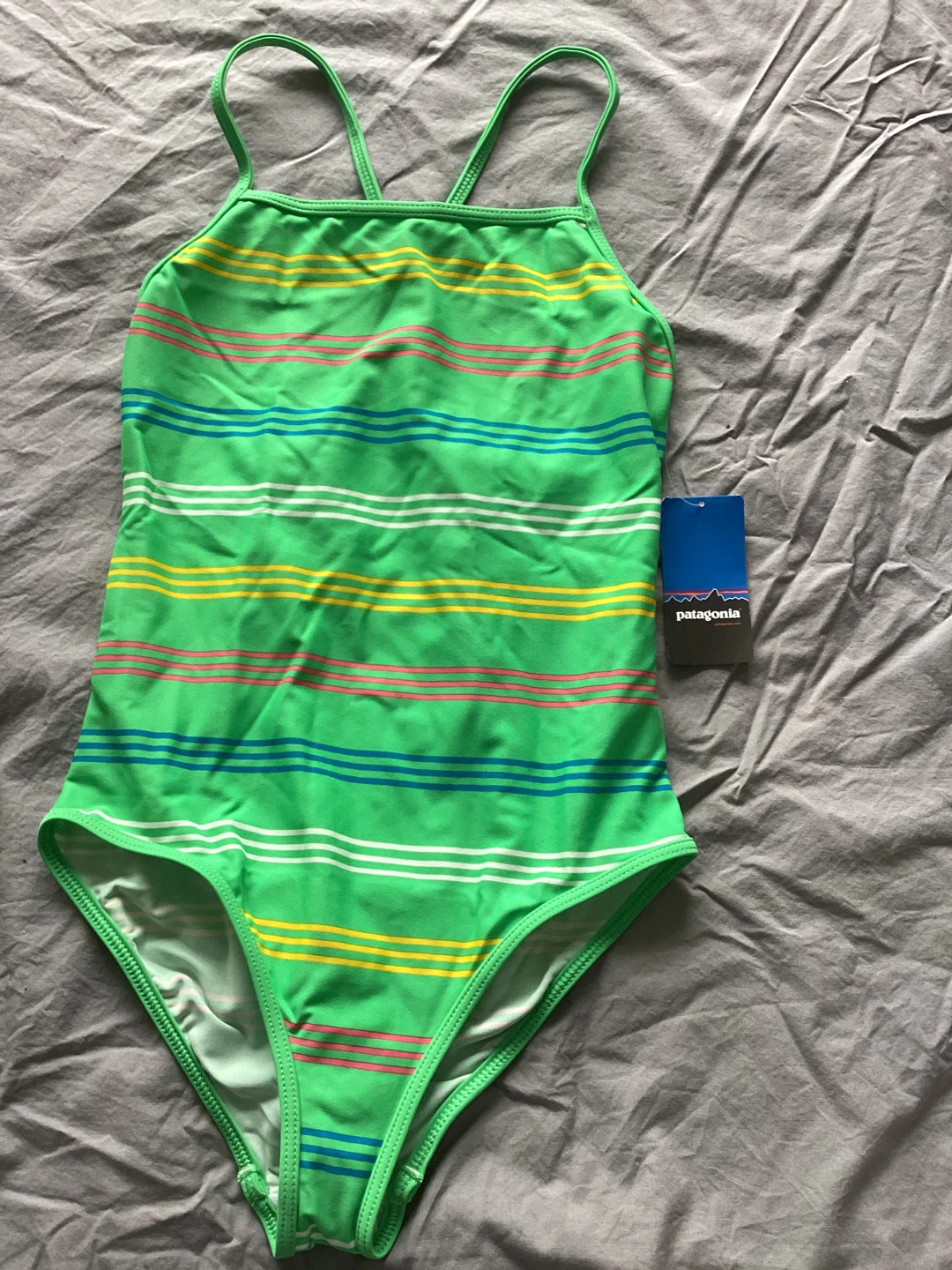 Patagonia Girls new Swimsuit - Green Stripe - Size M (10)