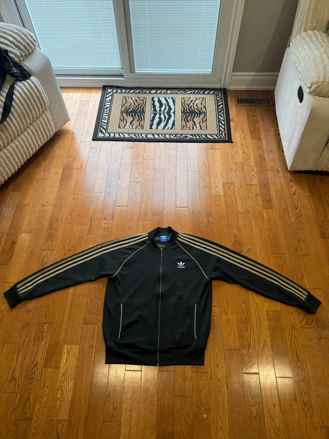 Adidas Track Jacket - Green with white Stripes - Size L