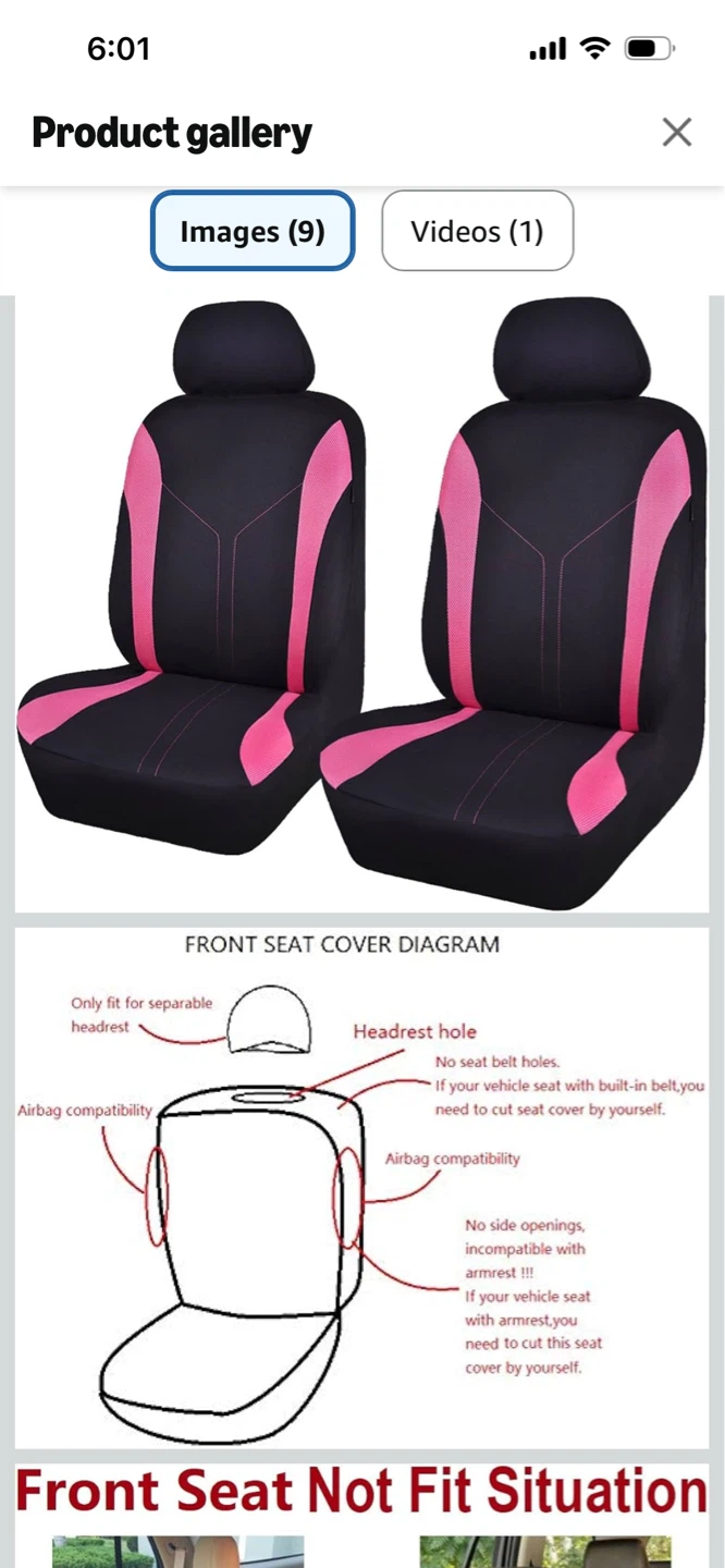 New-Black and Pink Car Seat Covers (Set of 2)