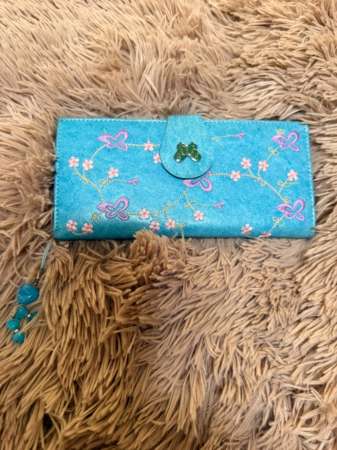 Blue Wallet with Foral Embroidery