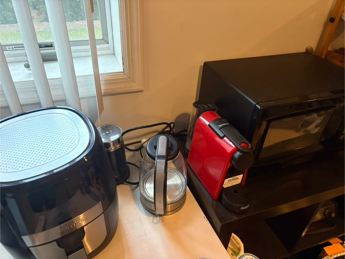 Nespresso, microwave, electric kettle, air fryer