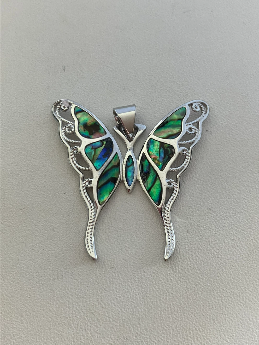 Sterling Silver Butterfly Pendant with Abalone Inlay - photo 2