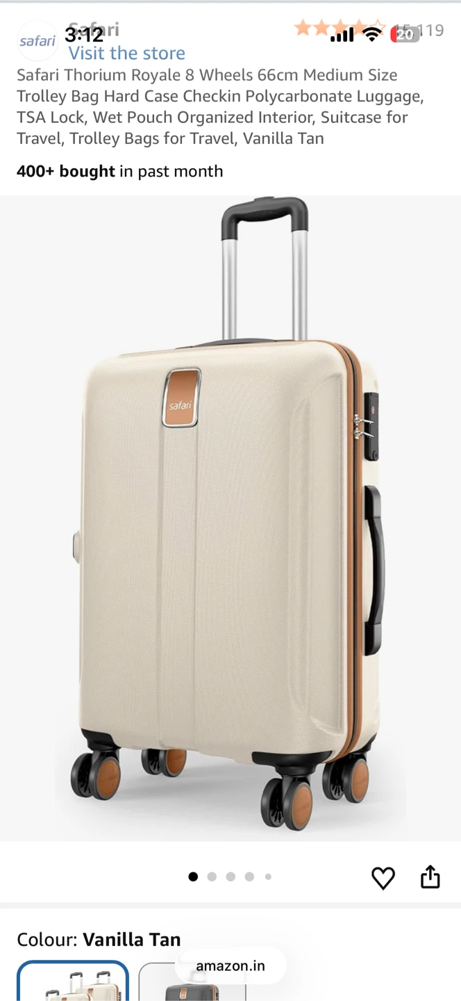 Safari Thorium Royale 66cm Medium Size Trolley Bag - Vanilla Tan