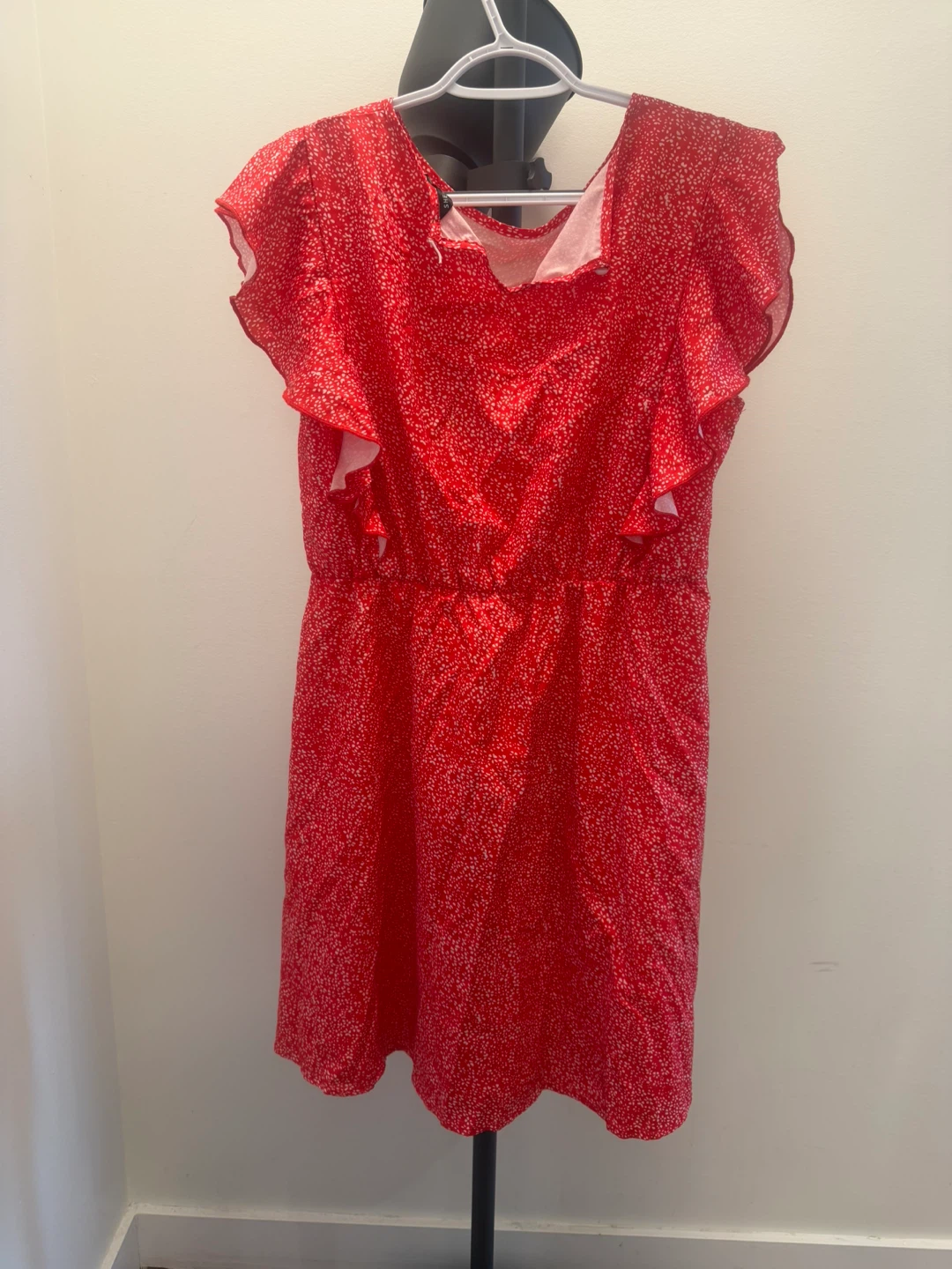 Red Floral Print Dress with Ruffle Sleeves - photo 2