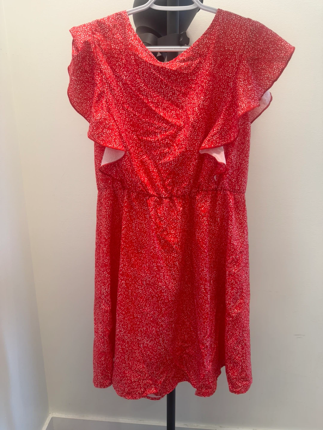 Red Floral Print Dress with Ruffle Sleeves