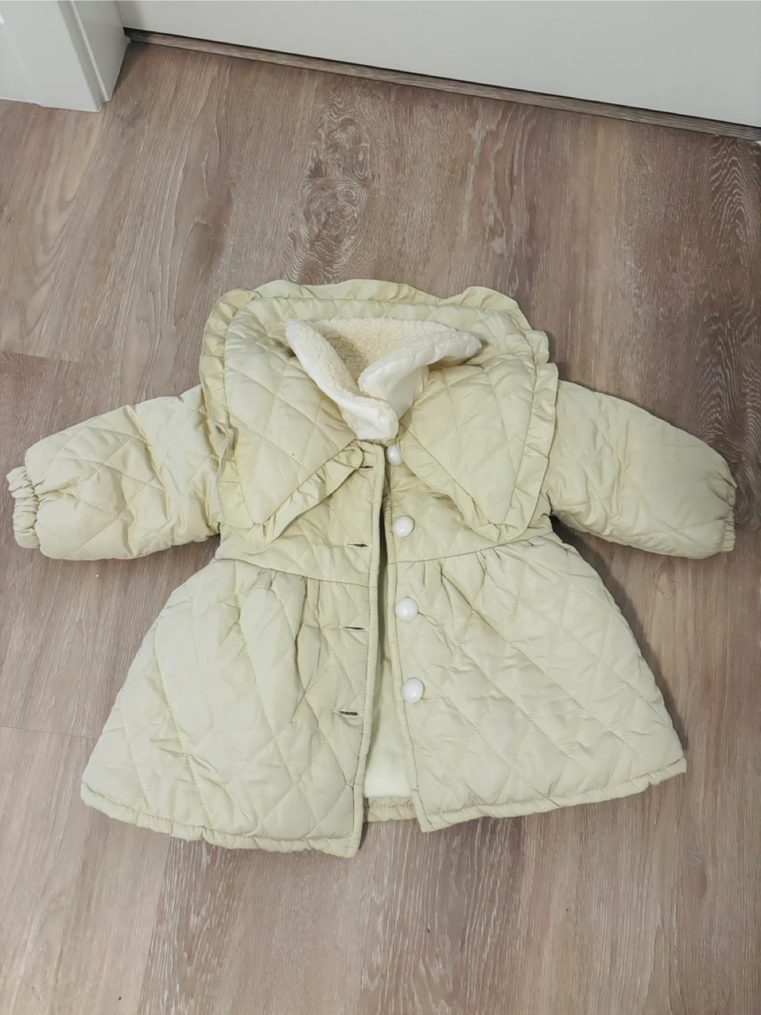 Cream Quilted Baby Jacket with Sherpa Lining