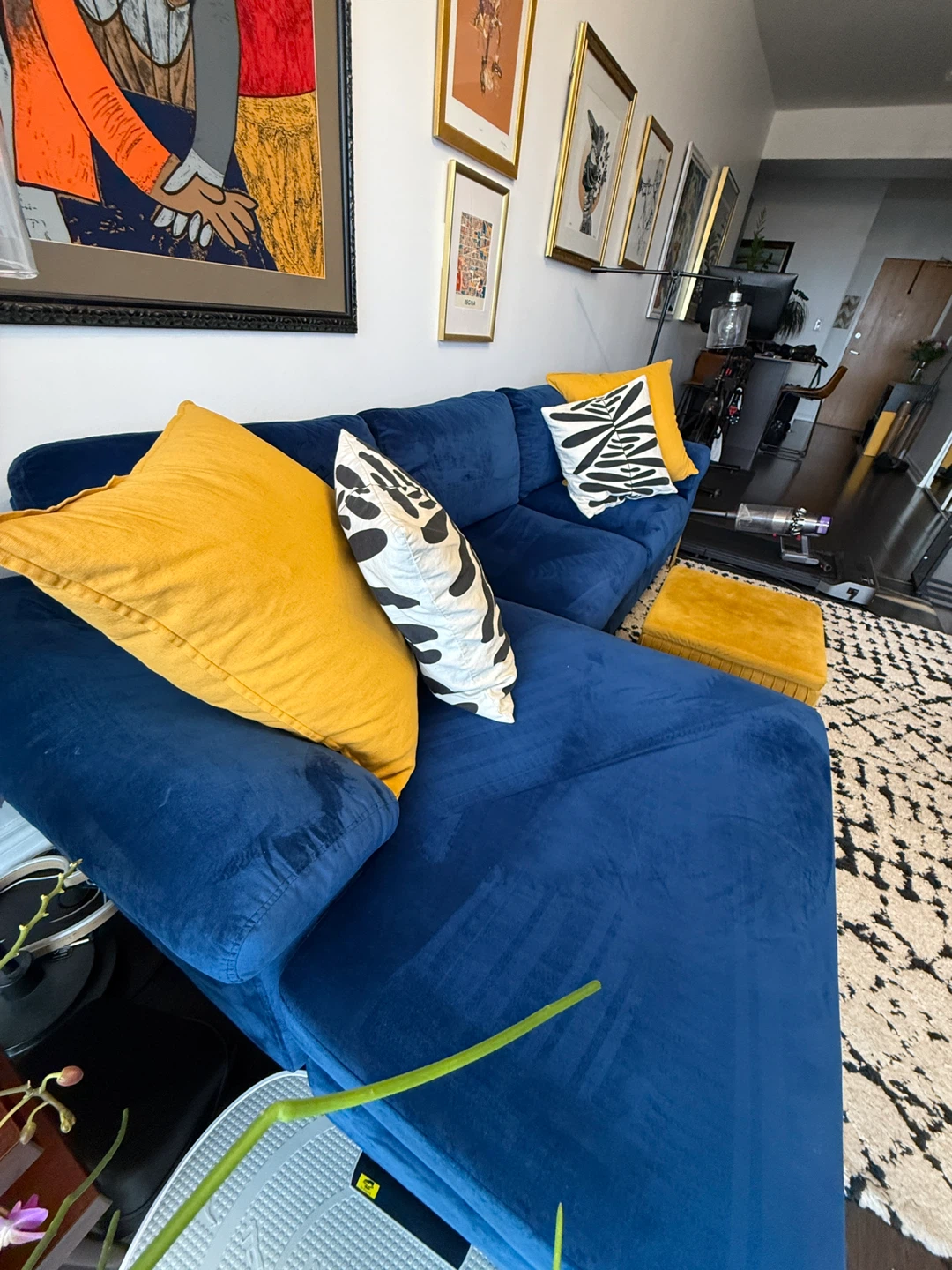Sapphire Blue Velvet L-Shaped Sectional - photo 5