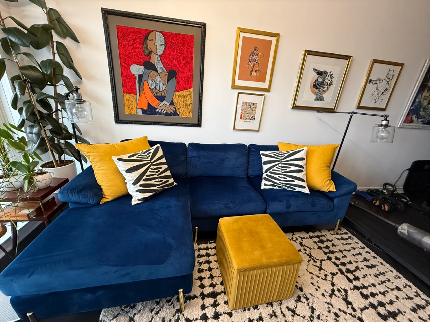 Sapphire Blue Velvet L-Shaped Sectional