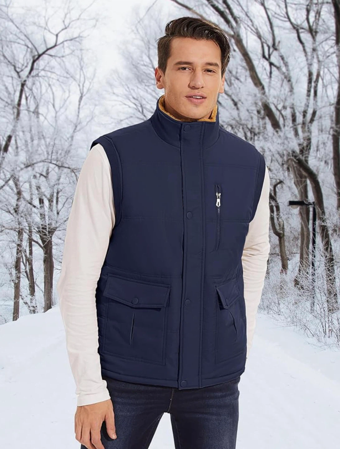 NEW Men's Large Puffer Vest Jacket, Navy