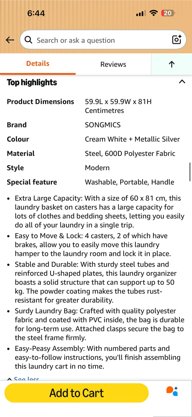 SONGMICS 190L Laundry Basket Wheeled - photo 3