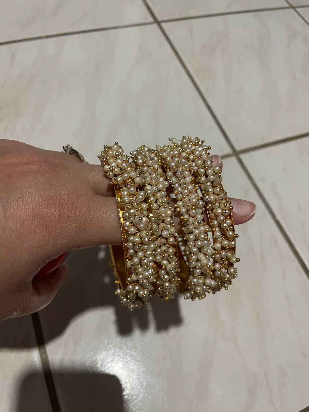 Set of 4 Gold and Pearl Bangles