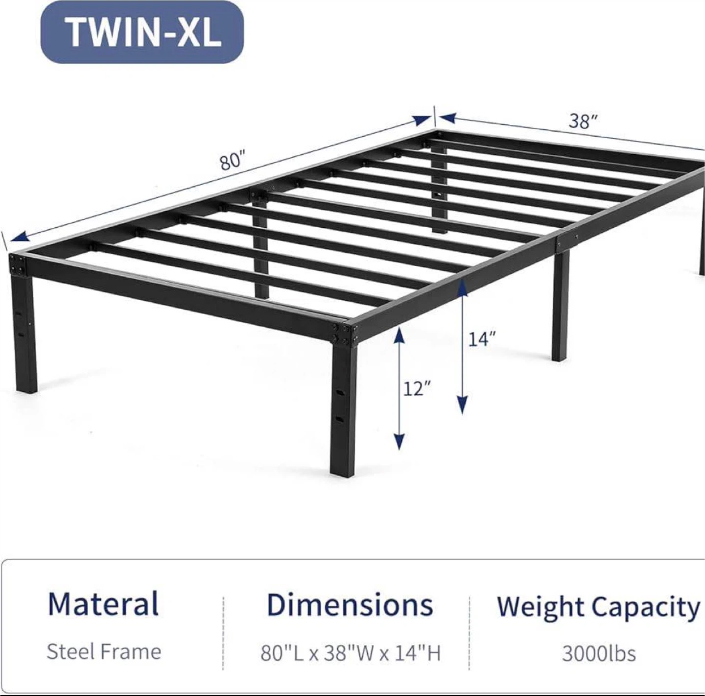 Twin-XL Steel Slat Bed Frame - photo 4