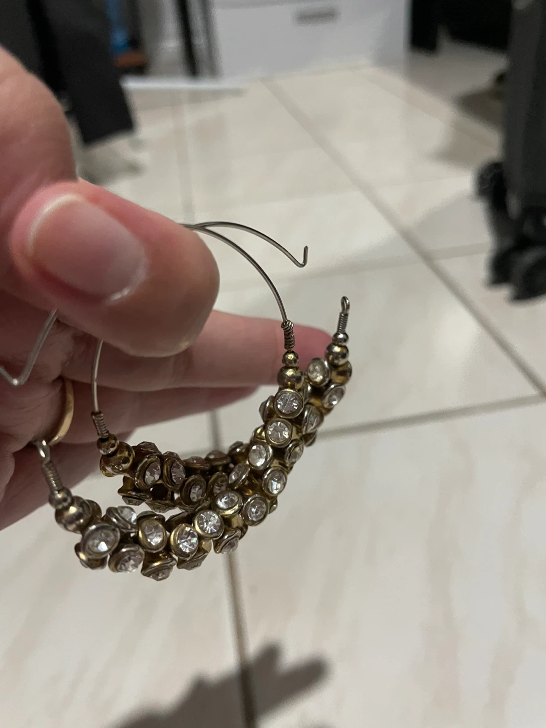 Gold tone hoop earrings with rhinestones - photo 2