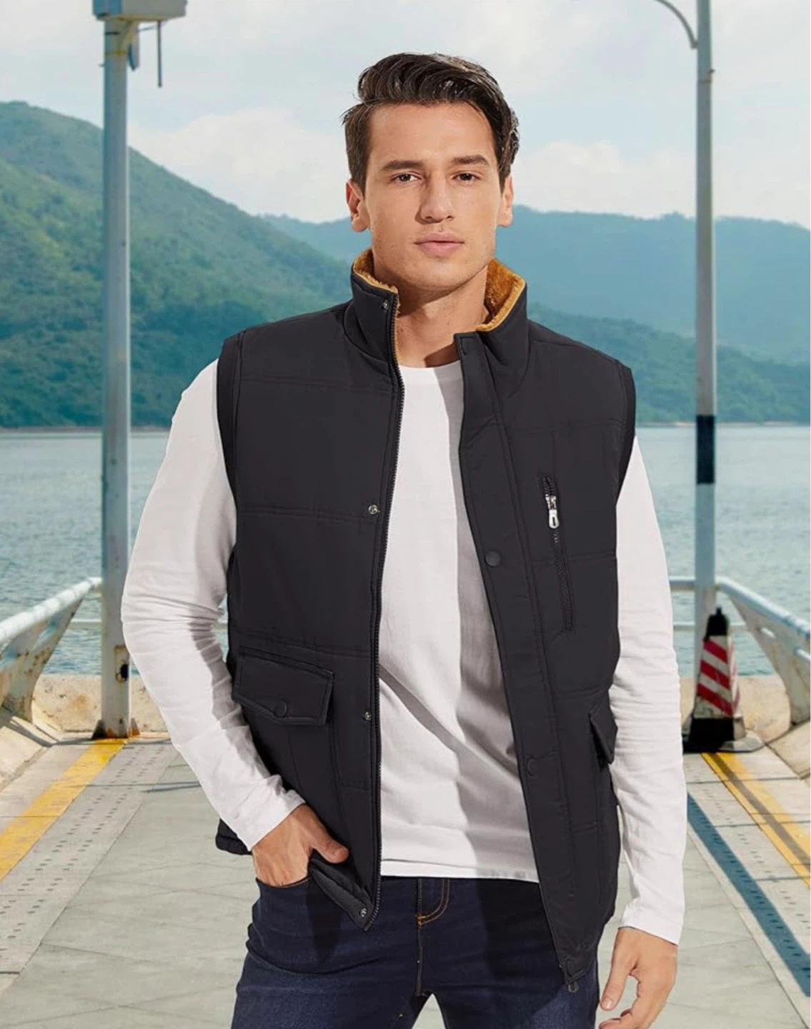 NEW Men's Small Puffer Vest Jacket, Black