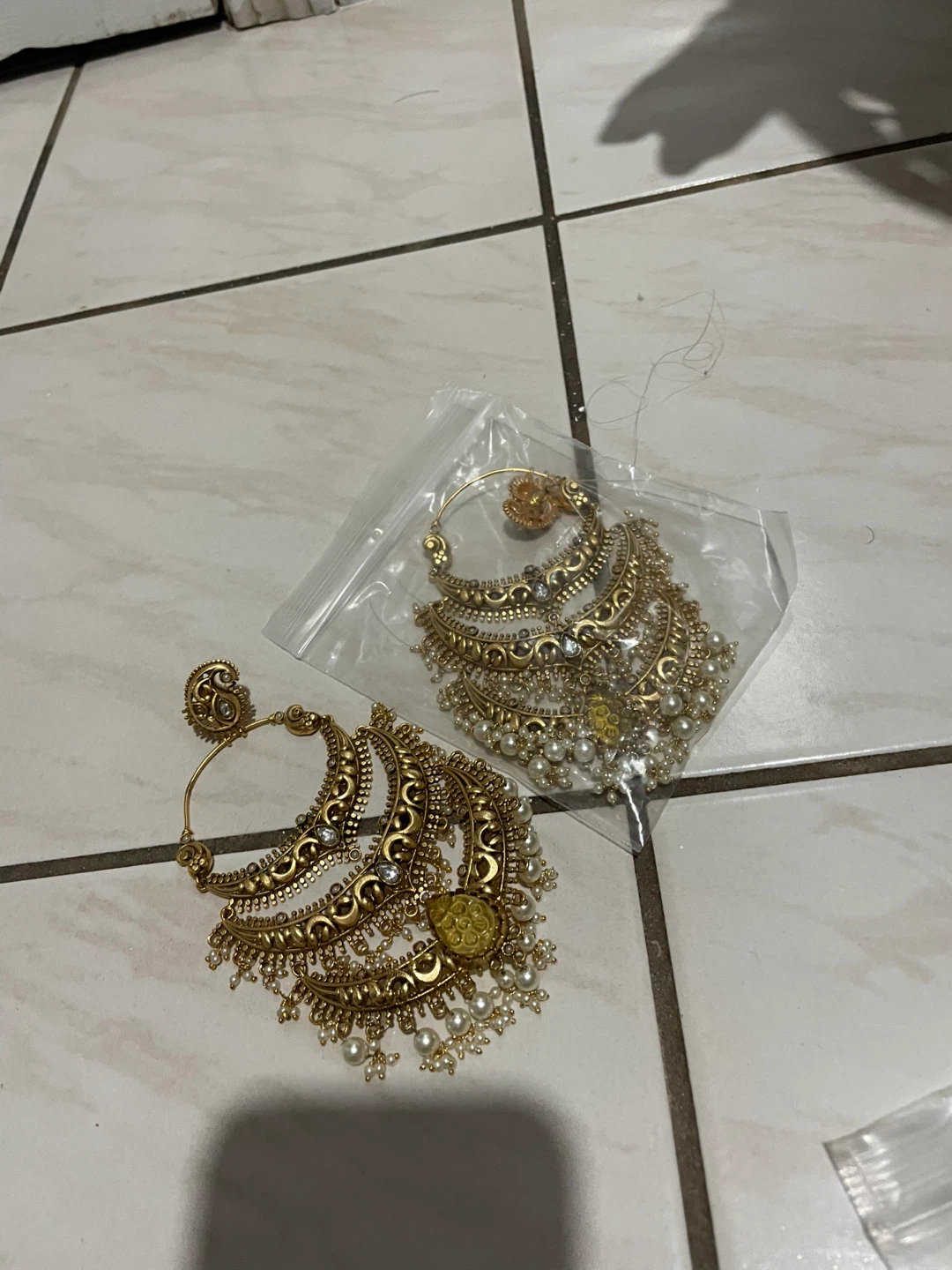 Gold Jhumka Earrings with Pearls - photo 2