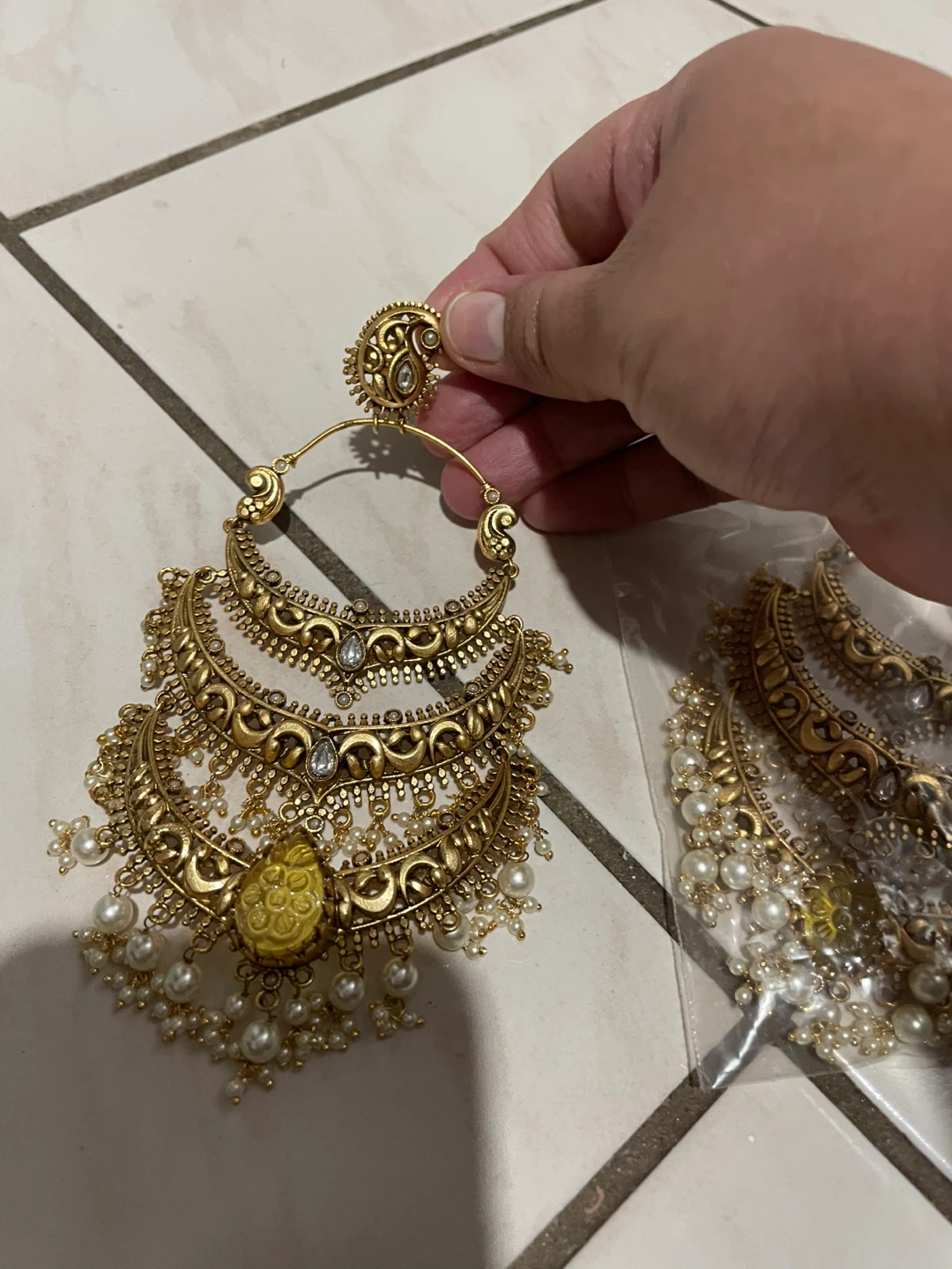 Gold Jhumka Earrings with Pearls