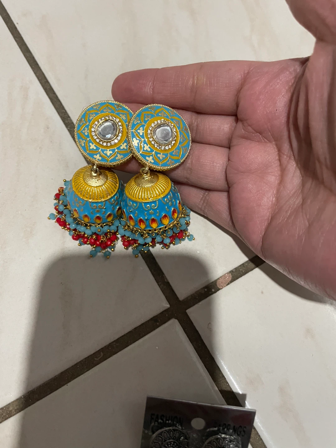 Blue and Yellow Jhumka Earrings