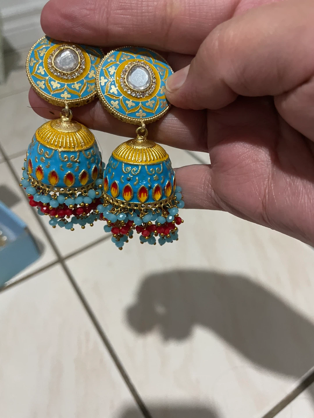 Blue and Yellow Jhumka Earrings - photo 2