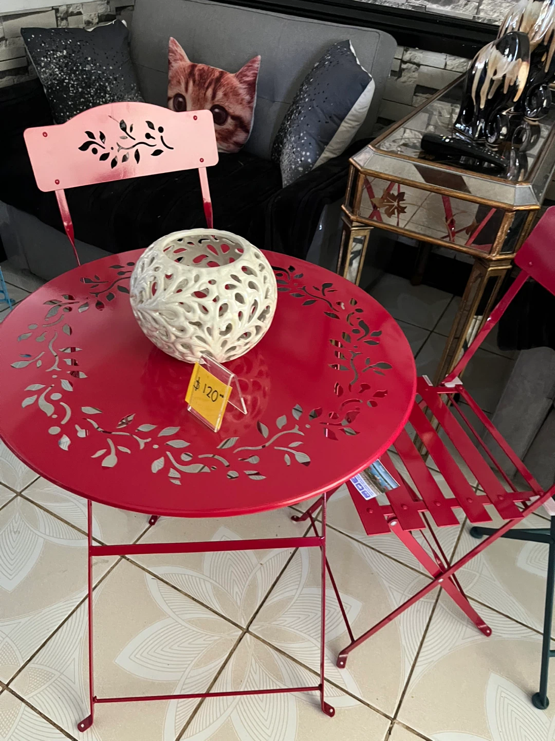 Round Metal Bistro Table and Chairs Set - Orange - photo 2