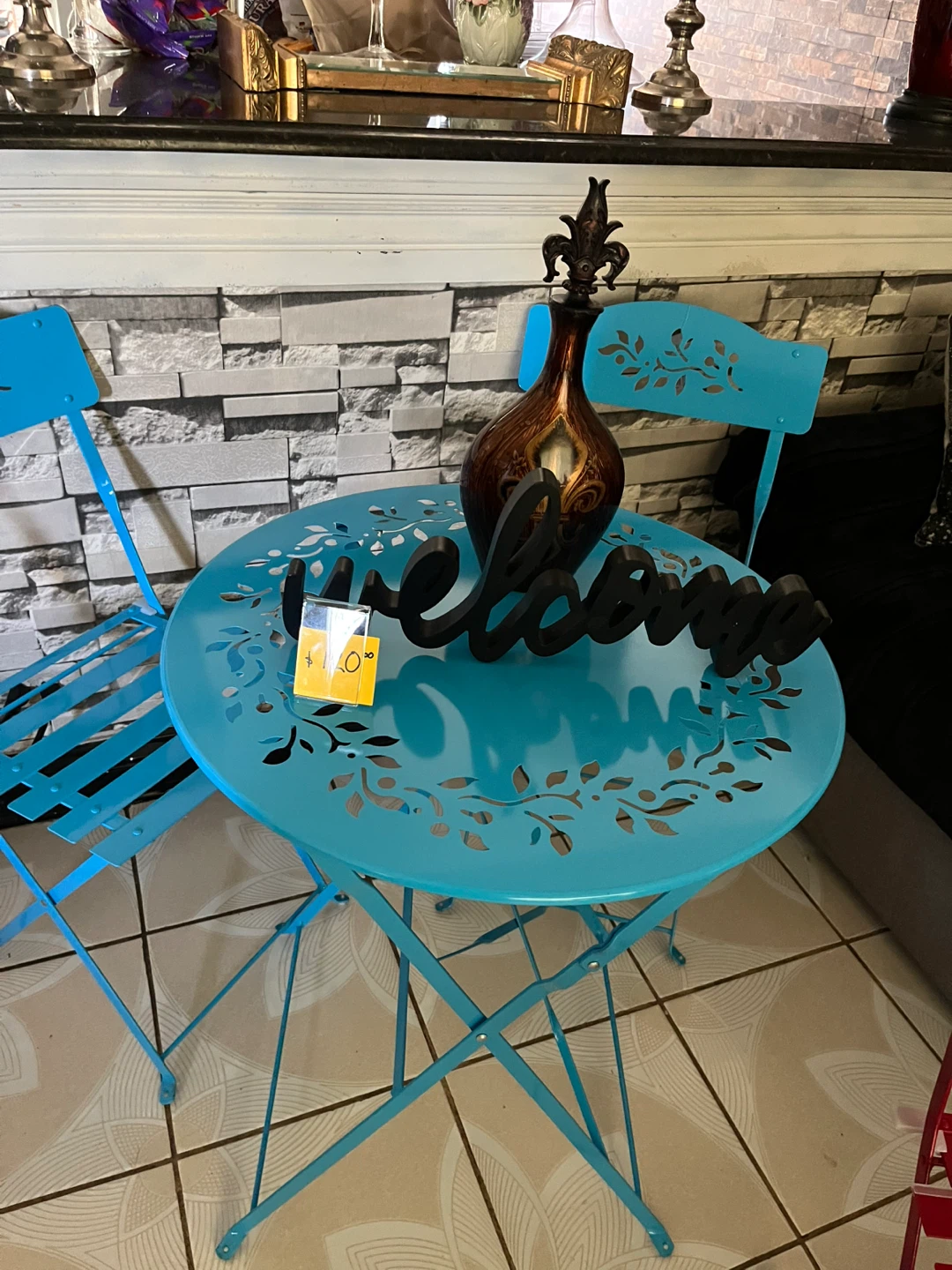 Round Metal Bistro Table and Chairs Set - Orange - photo 3
