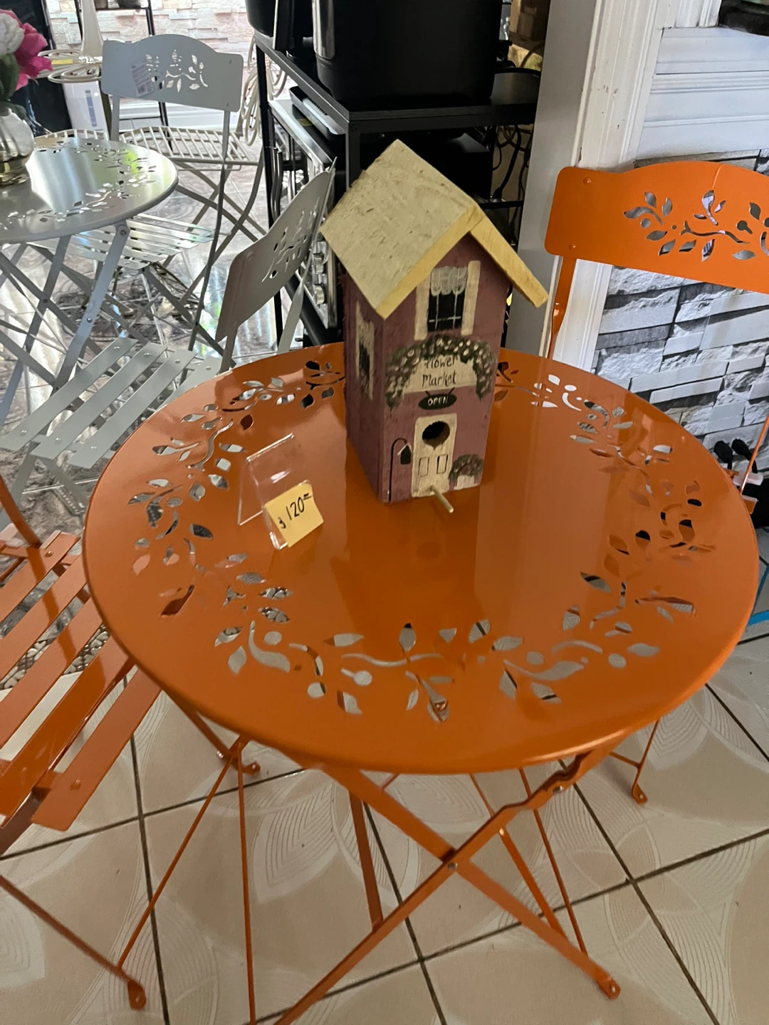 Round Metal Bistro Table and Chairs Set - Orange - photo 4