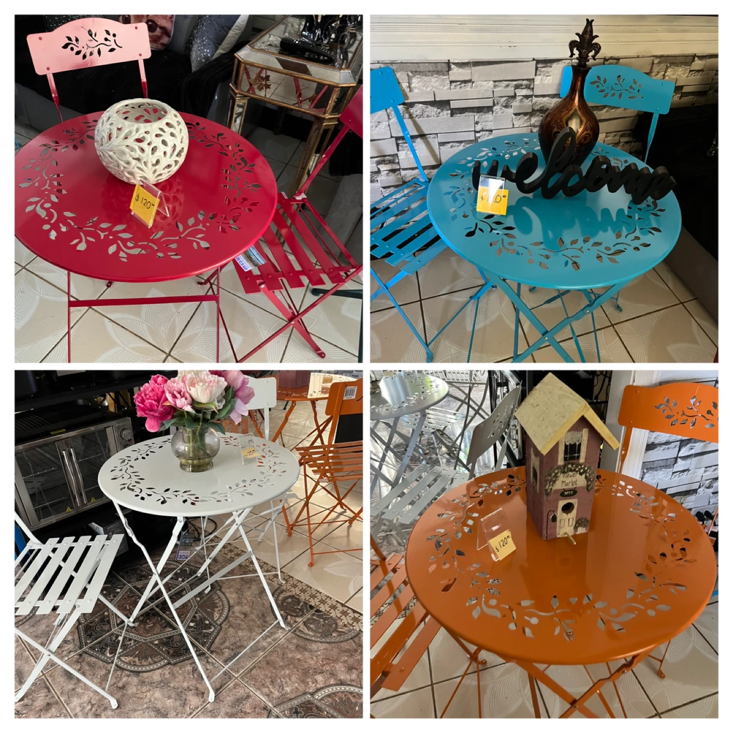 Round Metal Bistro Table and Chairs Set - Orange