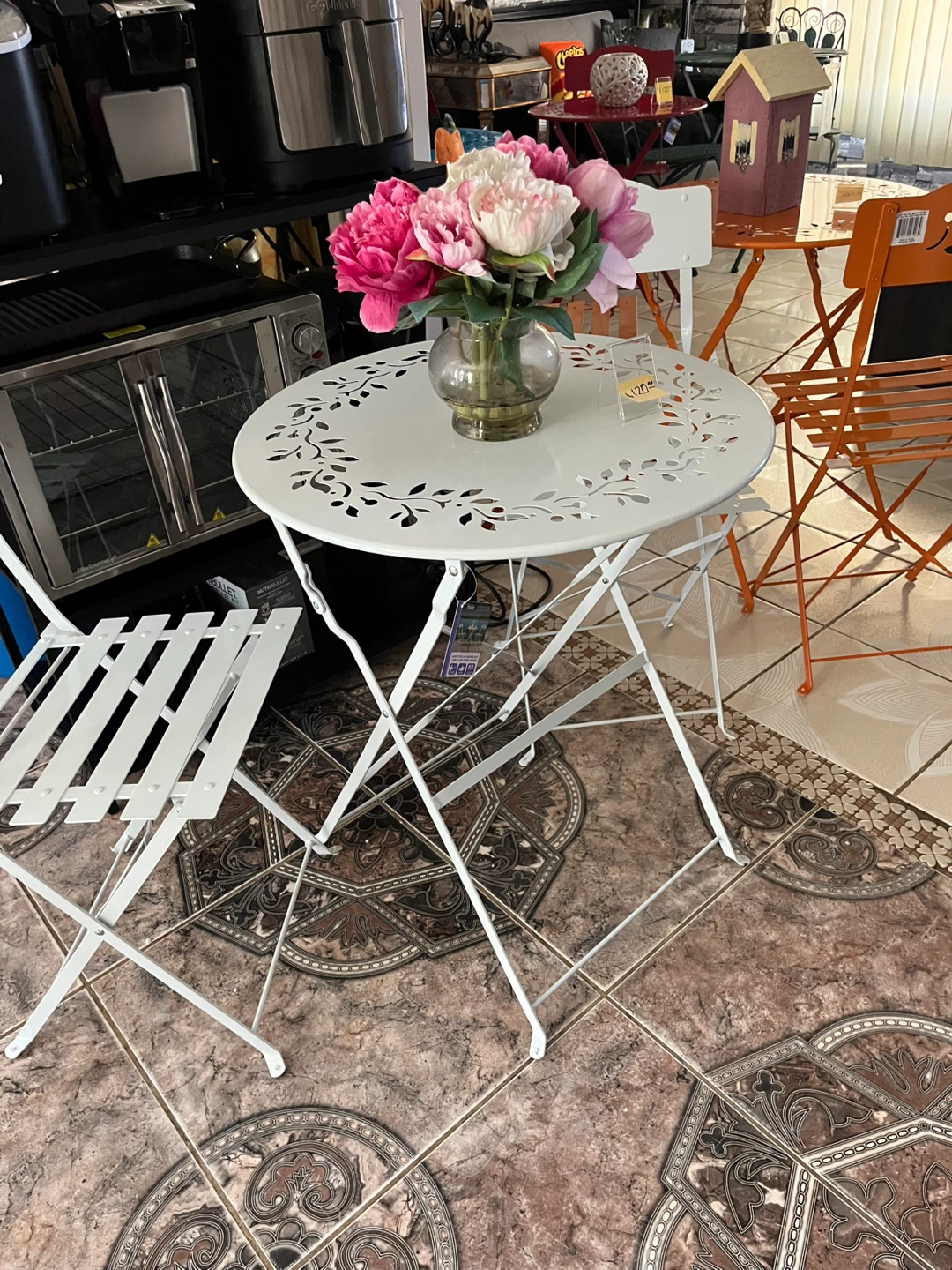 Round Metal Bistro Table and Chairs Set - Orange - photo 5
